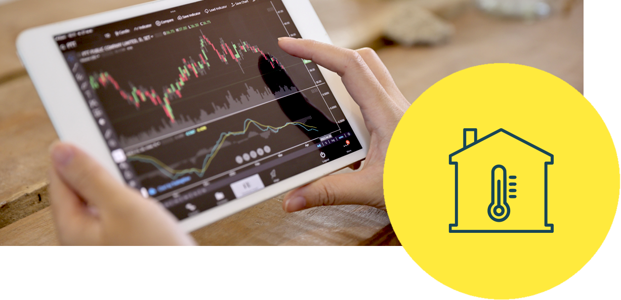 Tablet mit Diagrammen darauf und Icon