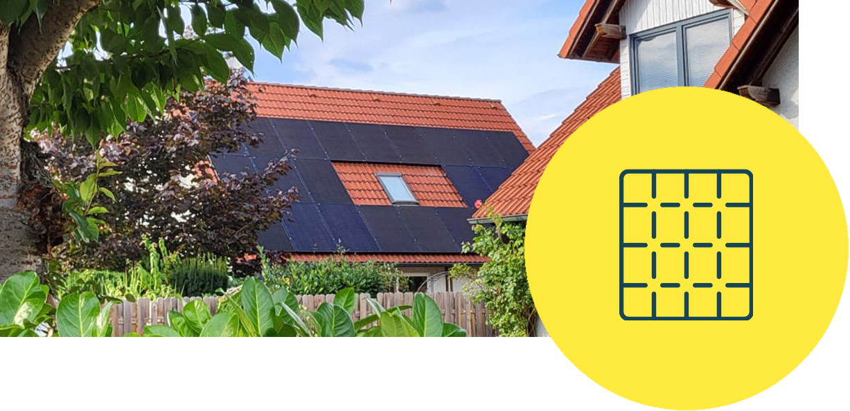 Dach mit Photovoltaik und Icon